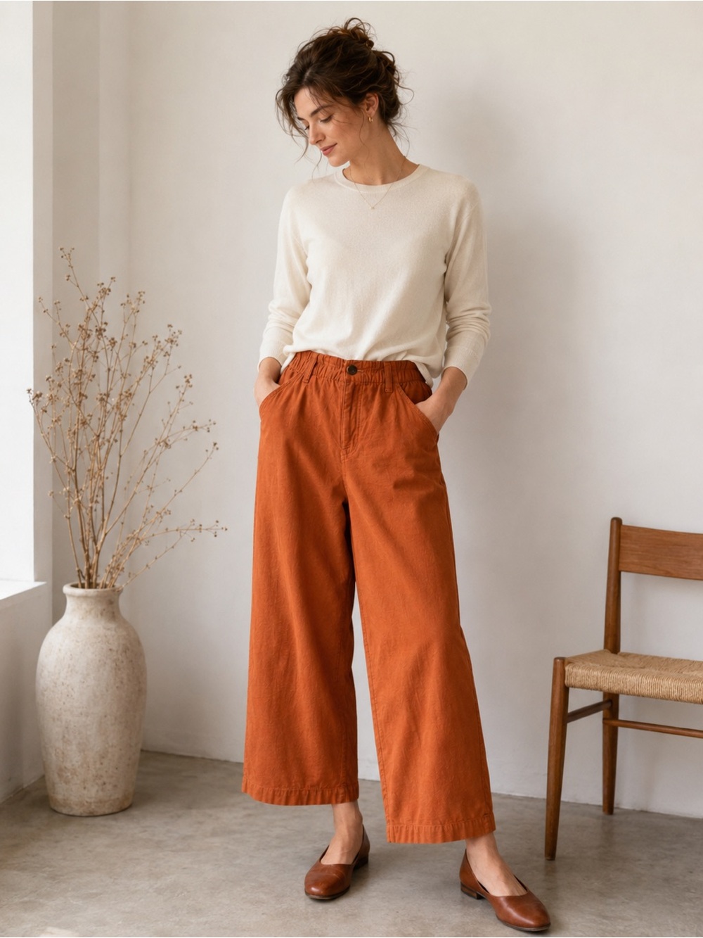 J. Crew Re-Imagined Orange Cropped Wide Leg Cotton Pants Size 6 Minimalist